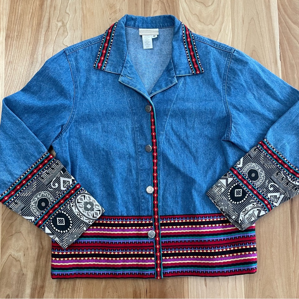 Coldwater Creek Denim Jacket Shacket Women's Medium Embroidered Chambray